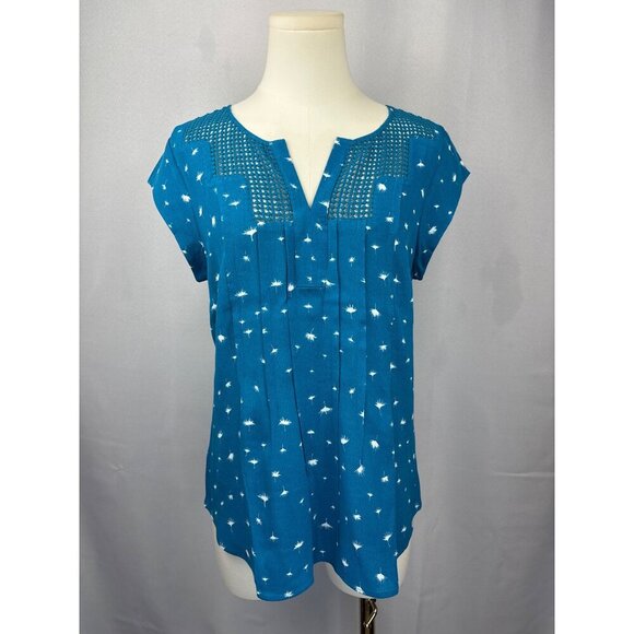 Daniel Rainn Womens PS Blue Dandelion Print Top With Lace Accents - Picture 2 of 6